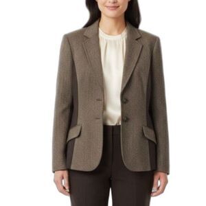 Coldwater Creek NWOT Brown Knit Panel Wool Herringbone Tweed Blazer Size 16